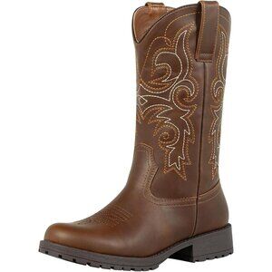Dark Brown Embroidered Western Cowgirl Boots for Country Concert & Horse Riding